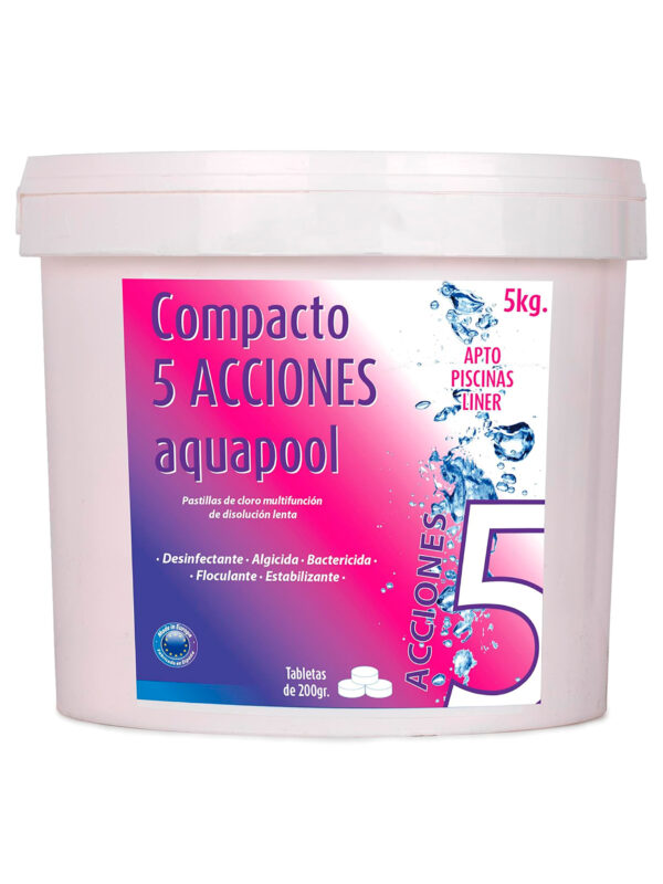 Pastillas de cloro 5 Acciones 200 gr disolución lenta Aquapool - 5 kg