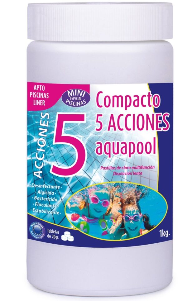 Pastillas de cloro 5 Acciones 20 gr disolución lenta Aquapool - 1 kg