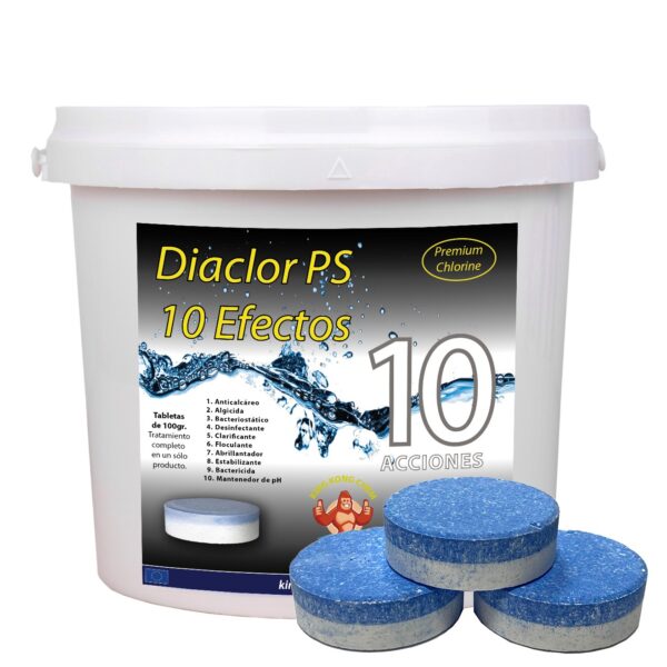 DIACLOR PS 10 EFECTOS - Cloro Multi acción Piscina Pastillas 100 gr - 5 KG